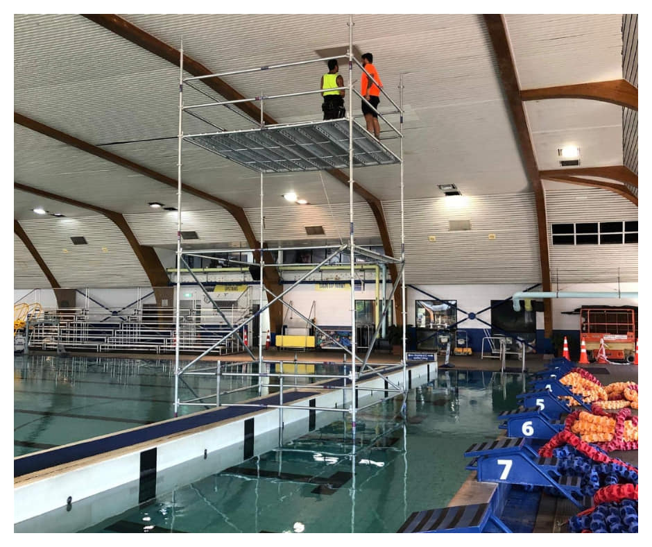Indoor pool scaffolding platform